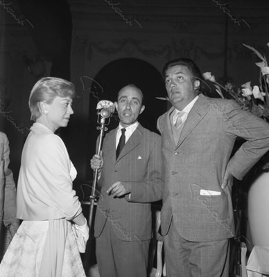 Con Giulietta Masina e Lello Bersani. Cannes, 1955